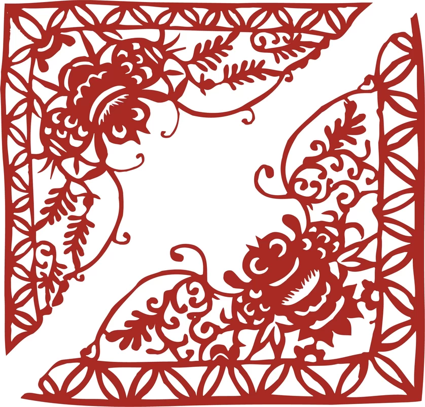 中国风中式传统喜庆民俗人物动物窗花剪纸插画边框AI矢量PNG素材【1388】